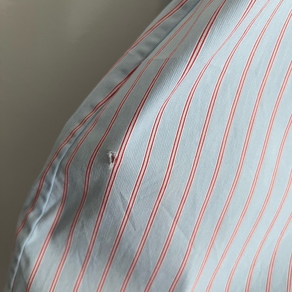 Theory Striped Orange and Light Blue Cotton Blend Shirt Dress - Picture 4 of 9